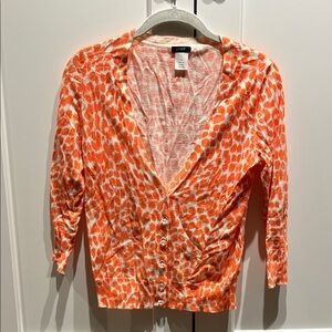 J. Crew Vibrant Orange and White Button-Up Cardigan w 3/4 sleeves